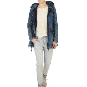 [S] Khujo Bleached parka with Hoodie in Tie Dye denim blue